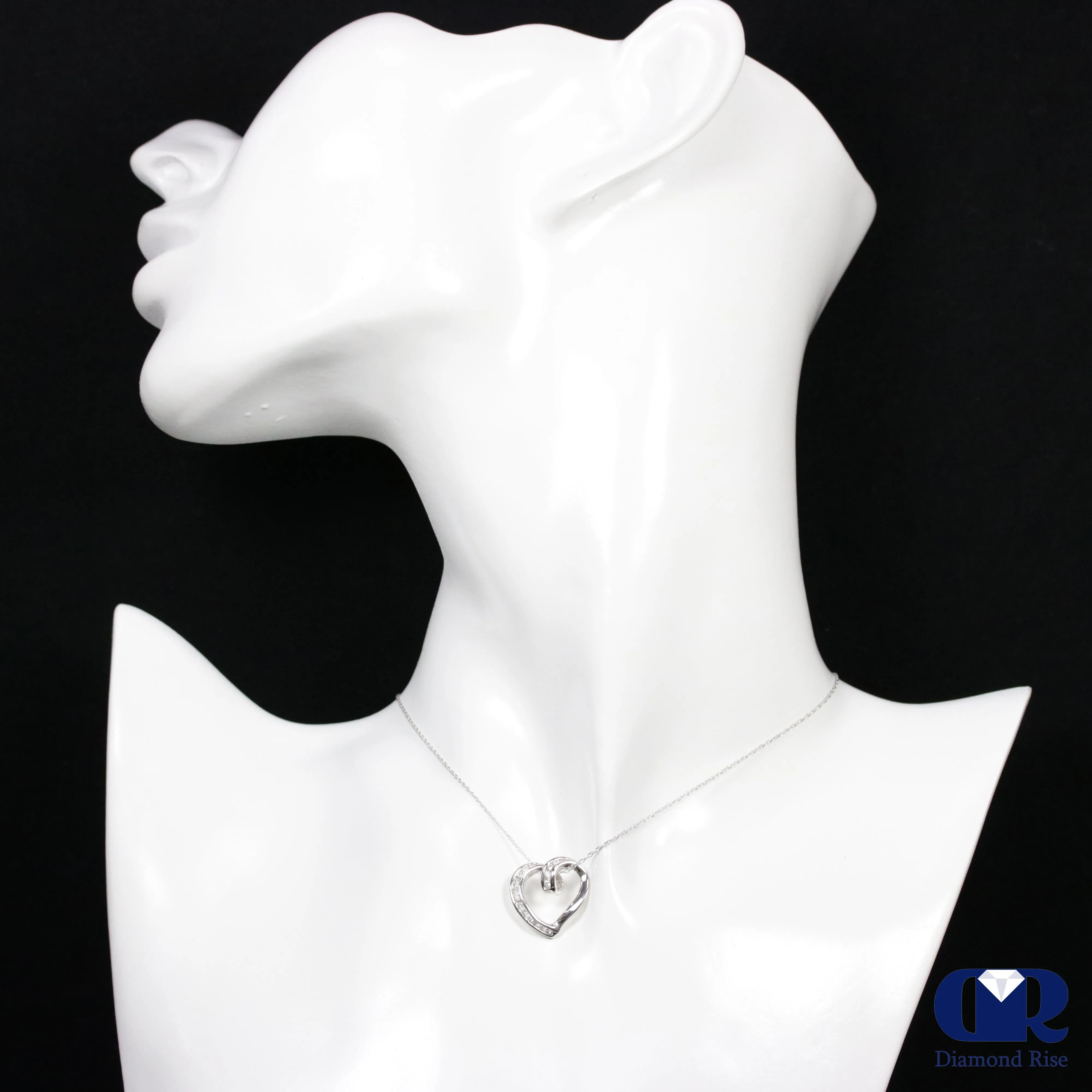 0.25 Carat Diamond Heart Shape Slide Pendant Necklace 14K White Gold With Chain