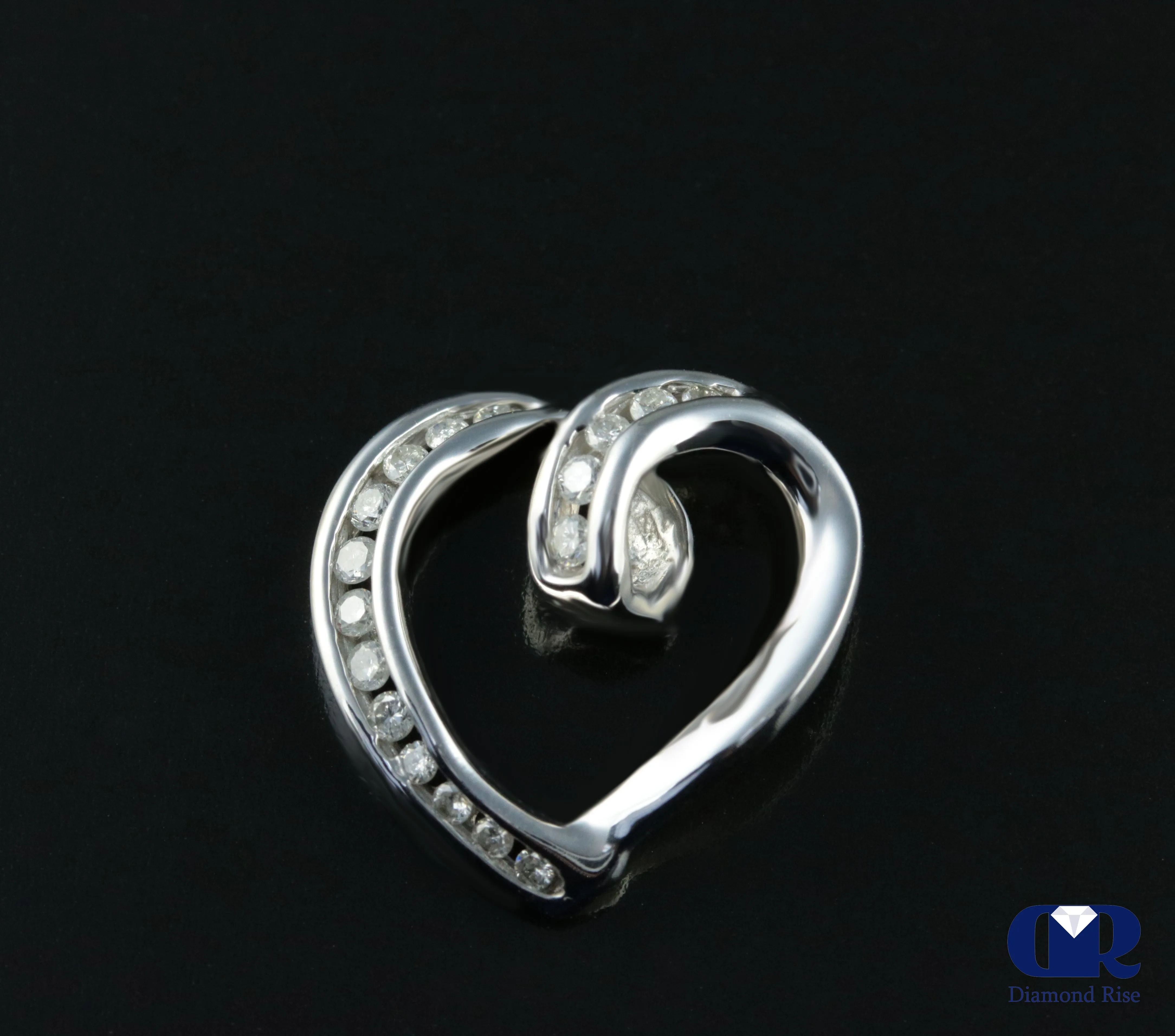 0.25 Carat Diamond Heart Shape Slide Pendant Necklace 14K White Gold With Chain