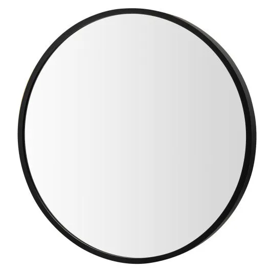 16-inch Round Wall Mirror with Aluminum Alloy Frame-Black