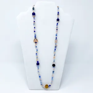 27" Peach and Blue Glass Bead Necklace (Dozen)