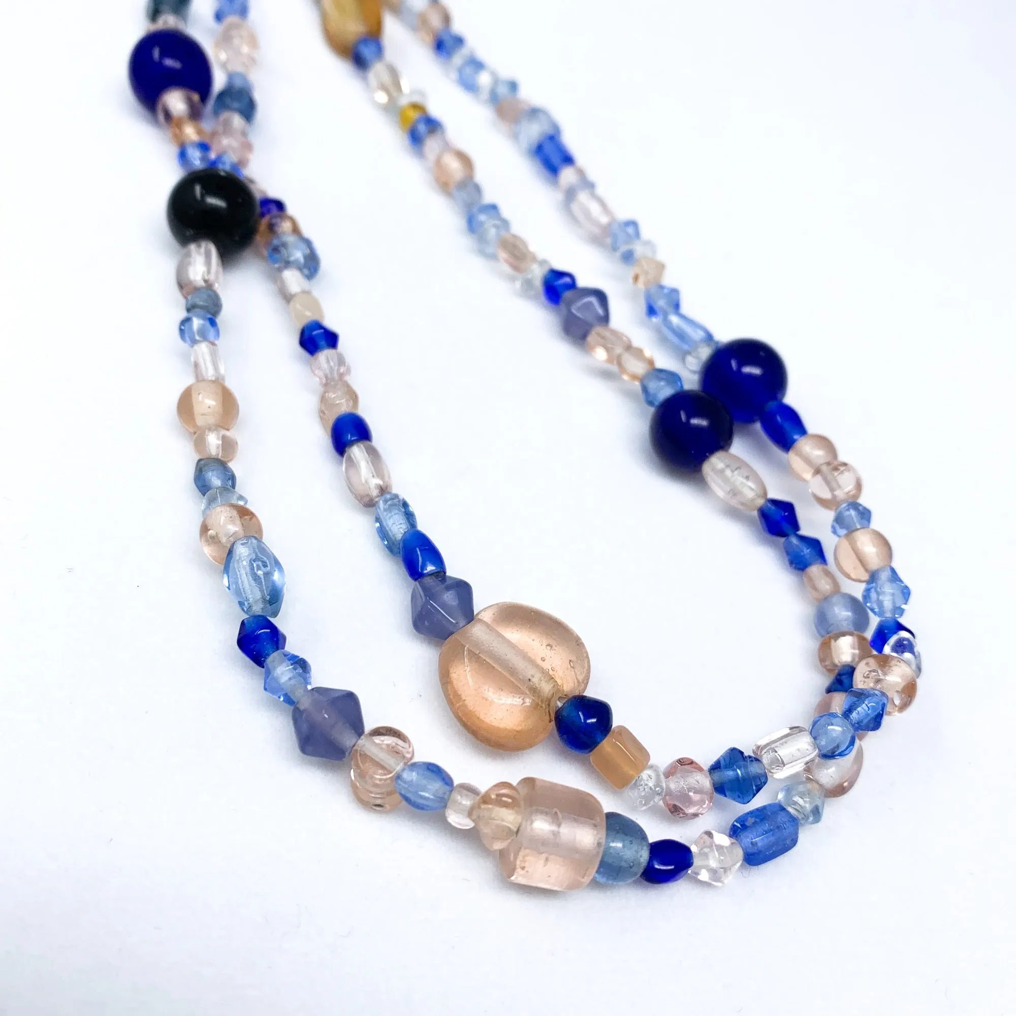 27" Peach and Blue Glass Bead Necklace (Dozen)