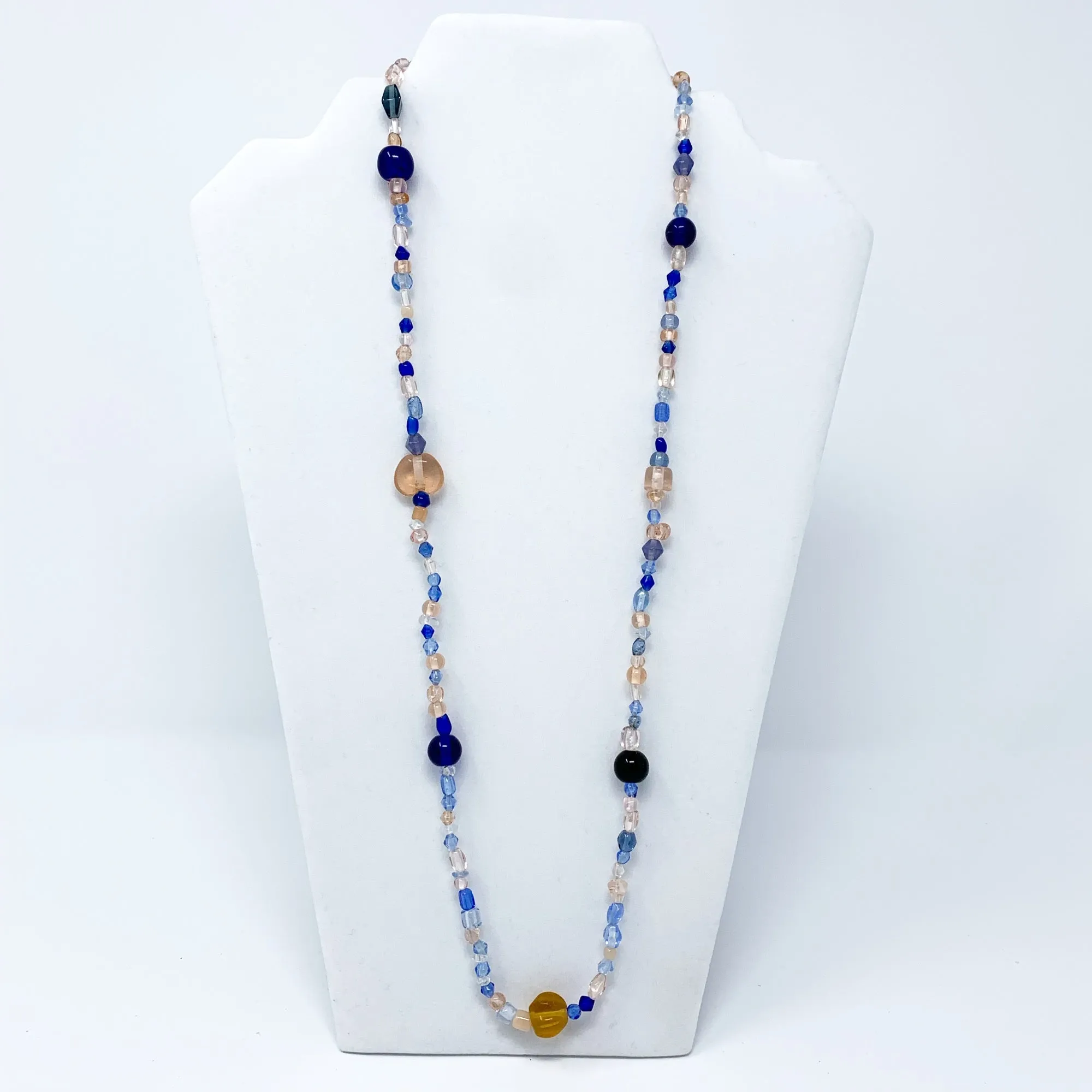 27" Peach and Blue Glass Bead Necklace (Dozen)