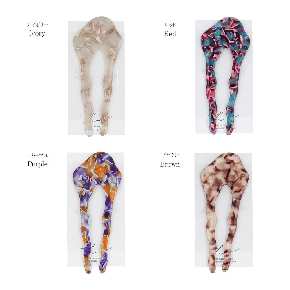 Acetate Marble U Shaped Kanzashi Comb