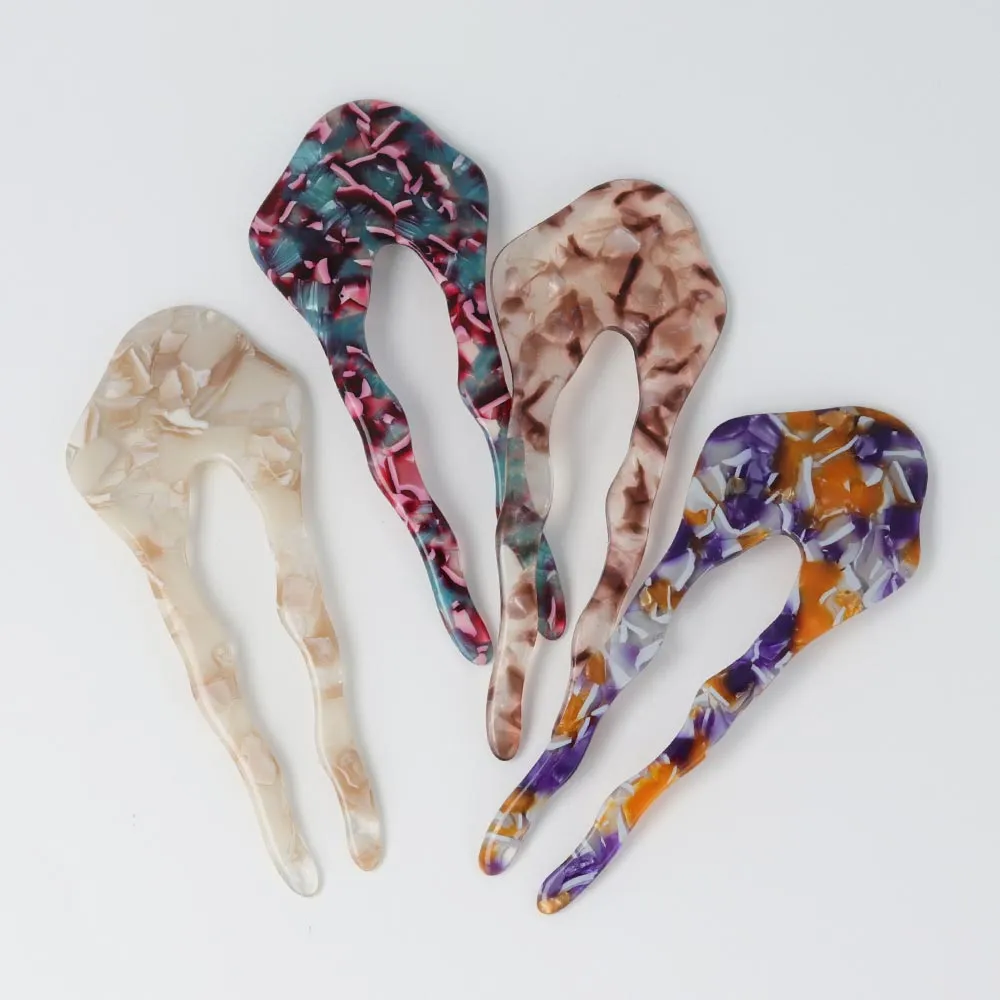 Acetate Marble U Shaped Kanzashi Comb