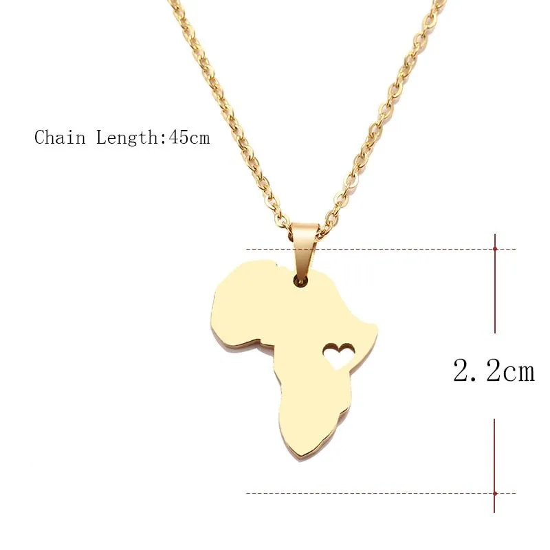 Africa Map Gold Pendant Necklace 45cm Stainless Steel Engagement Jewelry