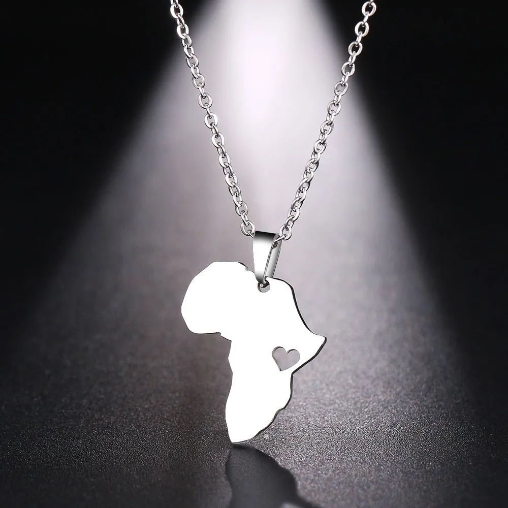 Africa Map Gold Pendant Necklace 45cm Stainless Steel Engagement Jewelry
