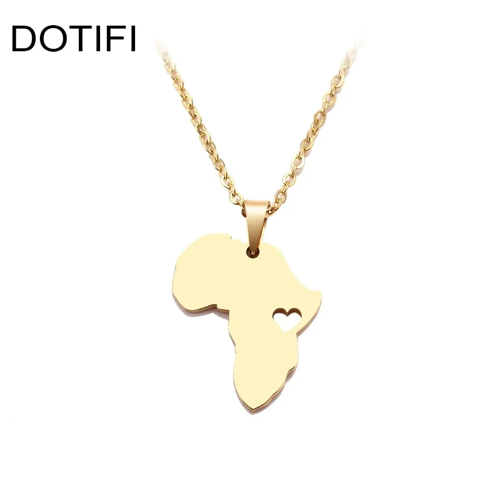 Africa Map Gold Pendant Necklace 45cm Stainless Steel Engagement Jewelry
