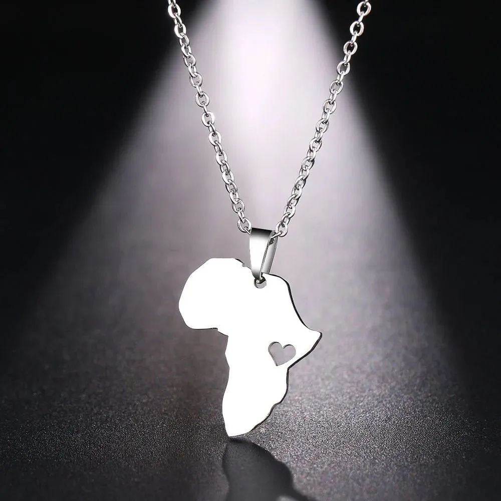 Africa Map Gold Pendant Necklace 45cm Stainless Steel Engagement Jewelry