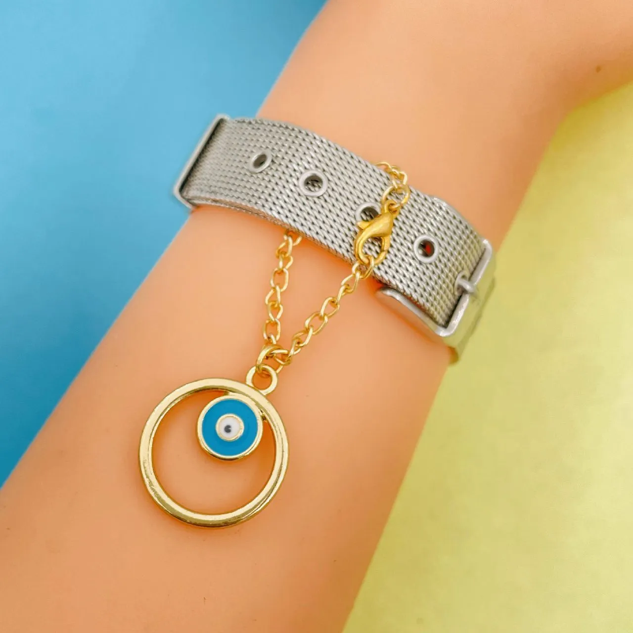 Alloy Enamel Round Evil Eye Watch charm For Women Blue