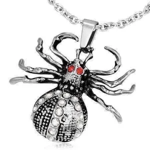 Arachnophobia CZ Stainless Steel Spider Necklace