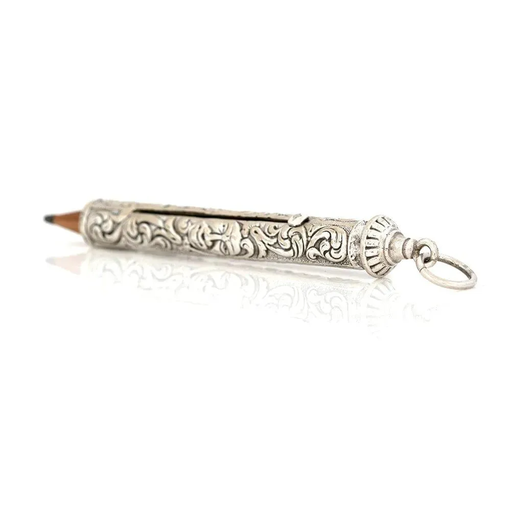 Art Nouveau Repoussé Silver Pencil Necklace