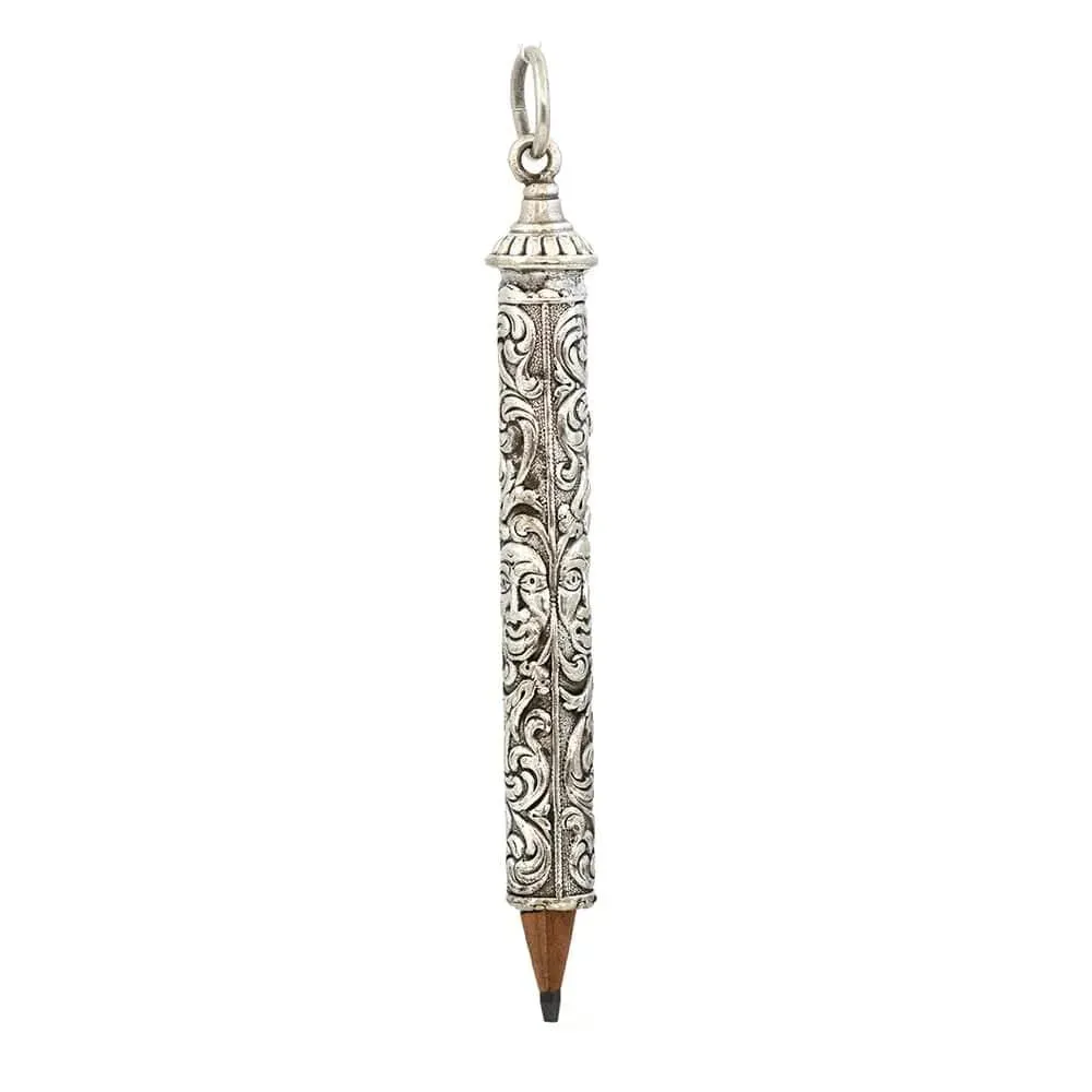 Art Nouveau Repoussé Silver Pencil Necklace