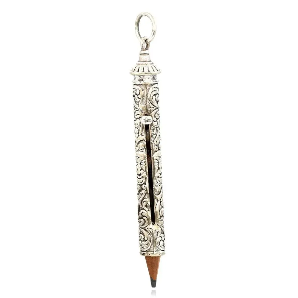 Art Nouveau Repoussé Silver Pencil Necklace