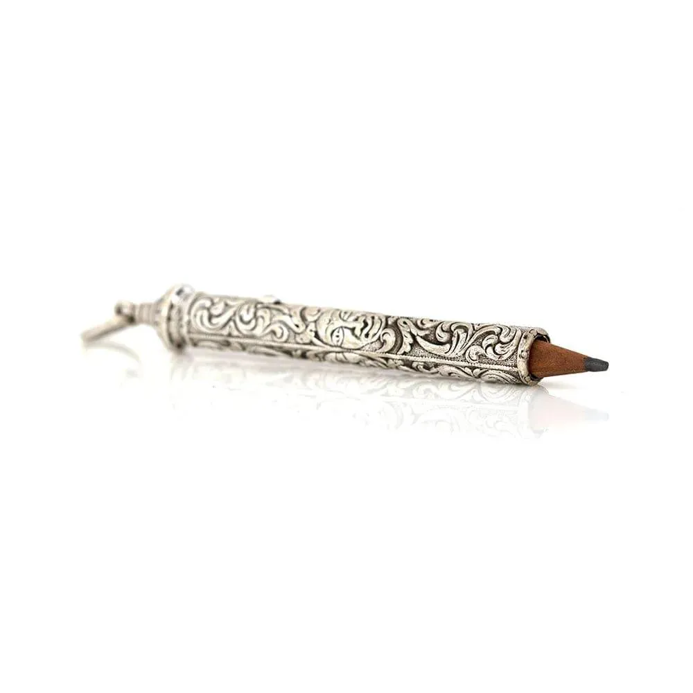 Art Nouveau Repoussé Silver Pencil Necklace