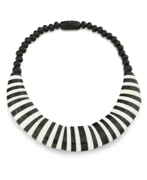 Black and White Striped Bib Necklace, Nepal