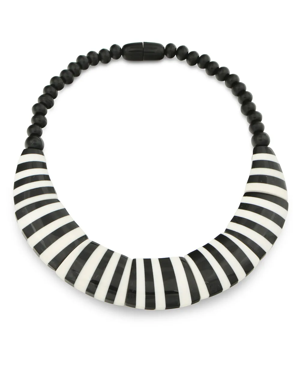 Black and White Striped Bib Necklace, Nepal