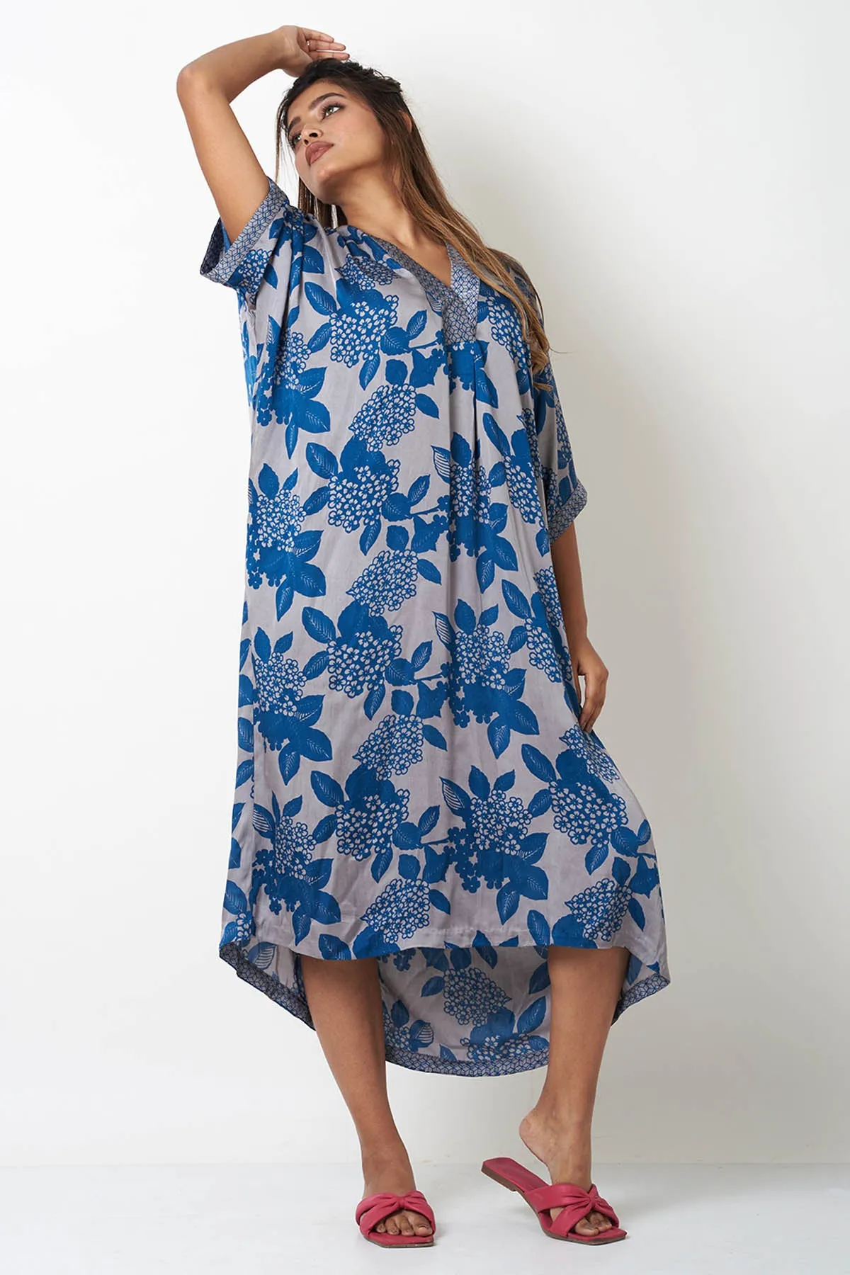 Blue Floral Printed Kaftan