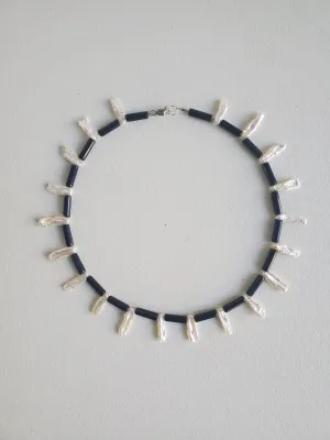 Blue Goldstone and Pearl Choker