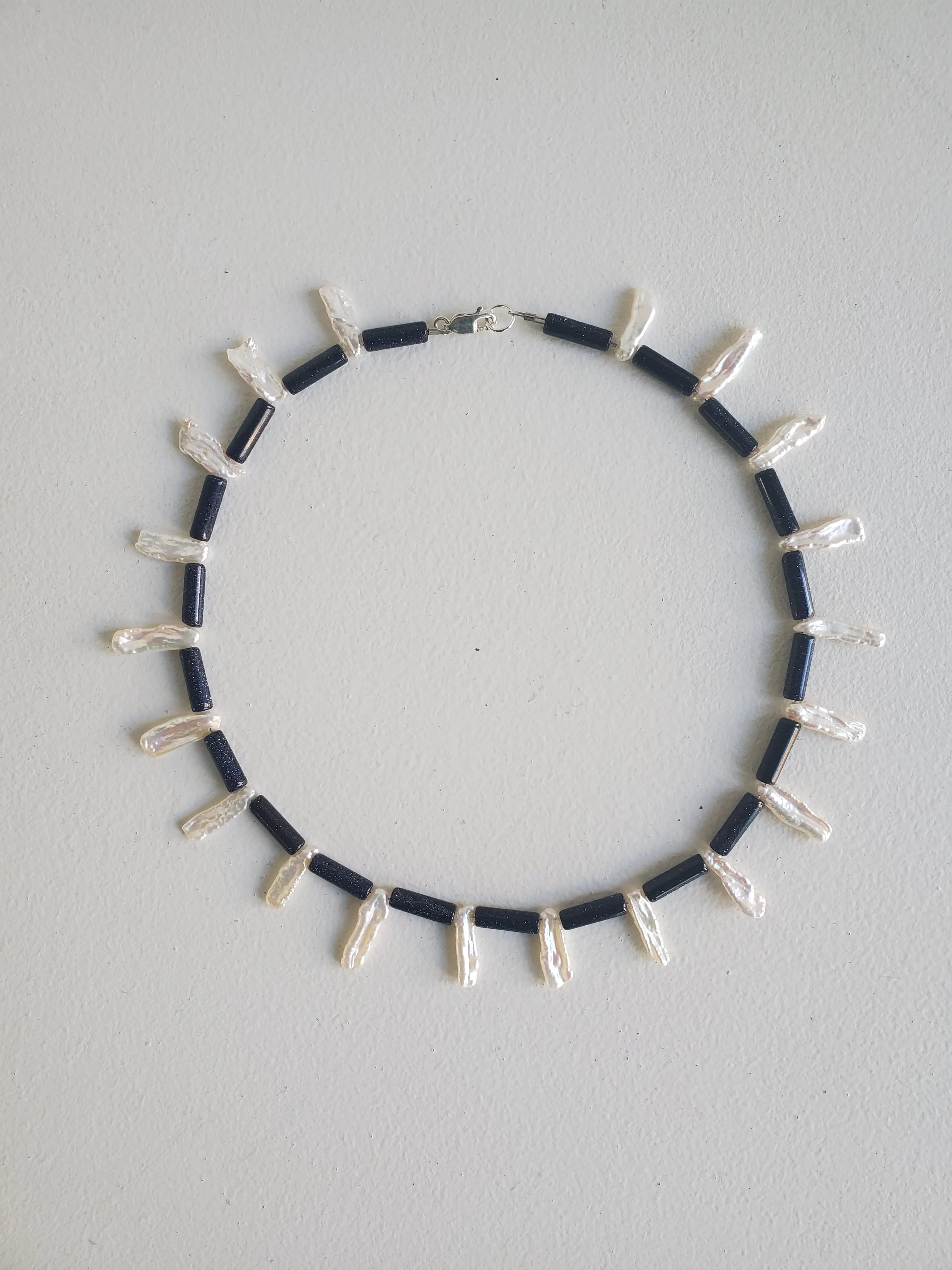 Blue Goldstone and Pearl Choker