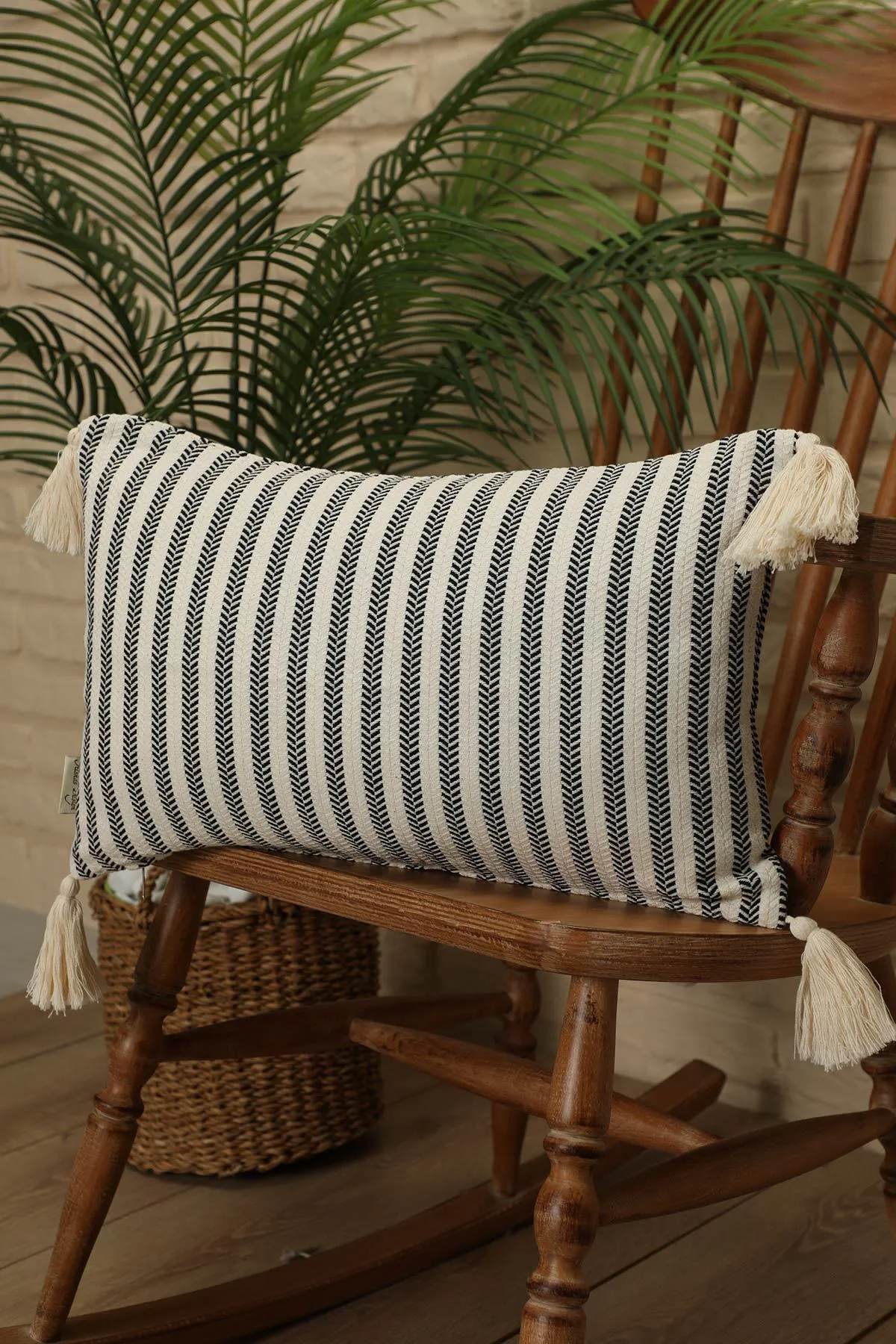 Boho Striped Throw Pillow Cover with Tassels on Each Edges, 20x12 Inches Traditional Anatolian Peshtemal Look Pillow Cover,K-216
