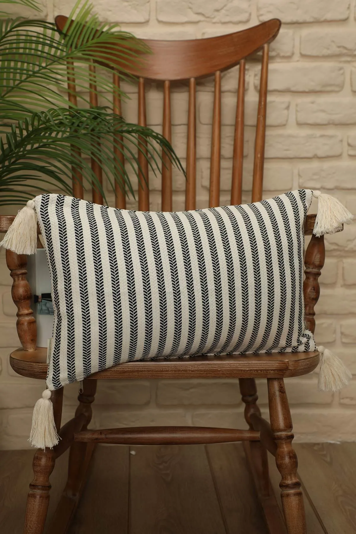 Boho Striped Throw Pillow Cover with Tassels on Each Edges, 20x12 Inches Traditional Anatolian Peshtemal Look Pillow Cover,K-216