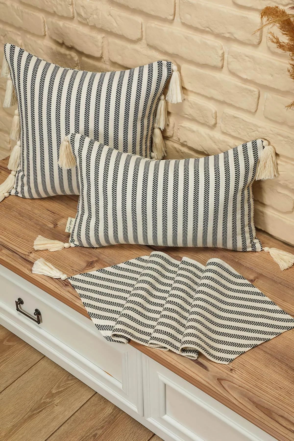 Boho Striped Throw Pillow Cover with Tassels on Each Edges, 20x12 Inches Traditional Anatolian Peshtemal Look Pillow Cover,K-216