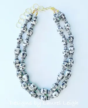 Chinoiserie Double Strand Ginger Jar Necklace - Black & White