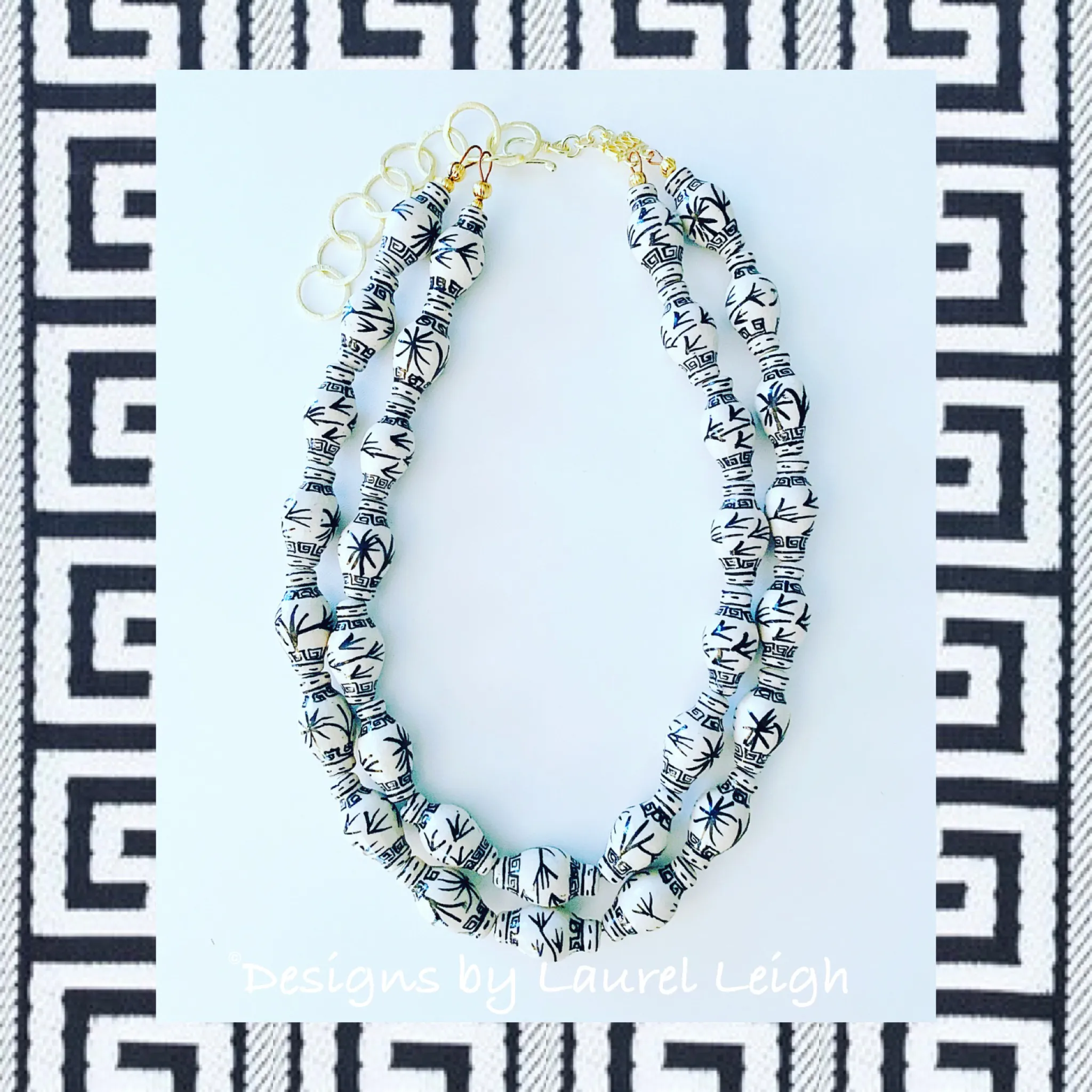Chinoiserie Double Strand Ginger Jar Necklace - Black & White