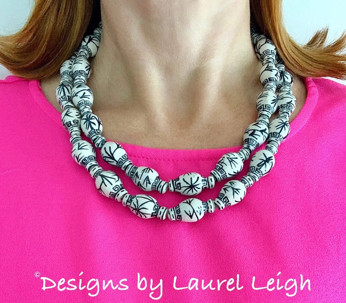 Chinoiserie Double Strand Ginger Jar Necklace - Black & White