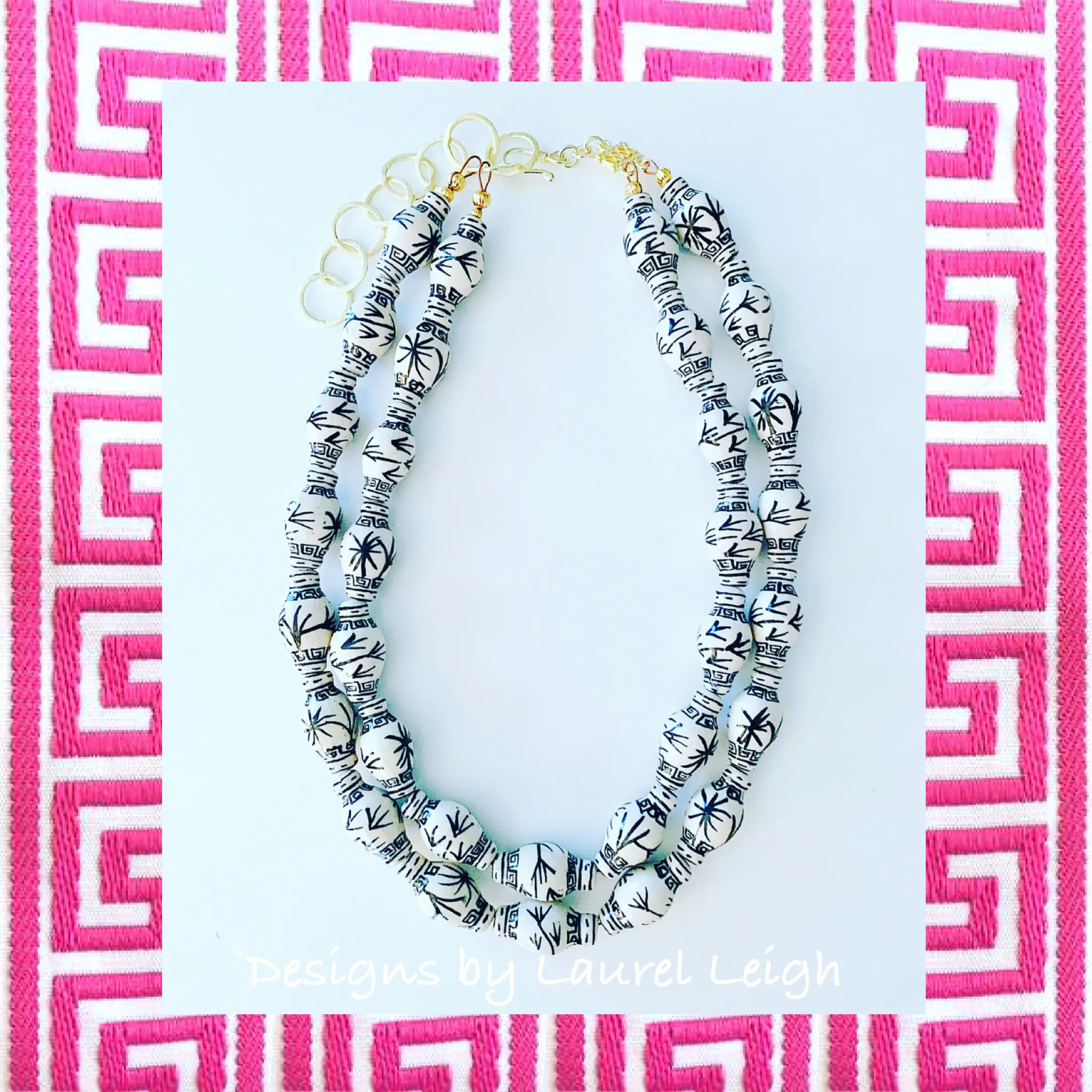 Chinoiserie Double Strand Ginger Jar Necklace - Black & White
