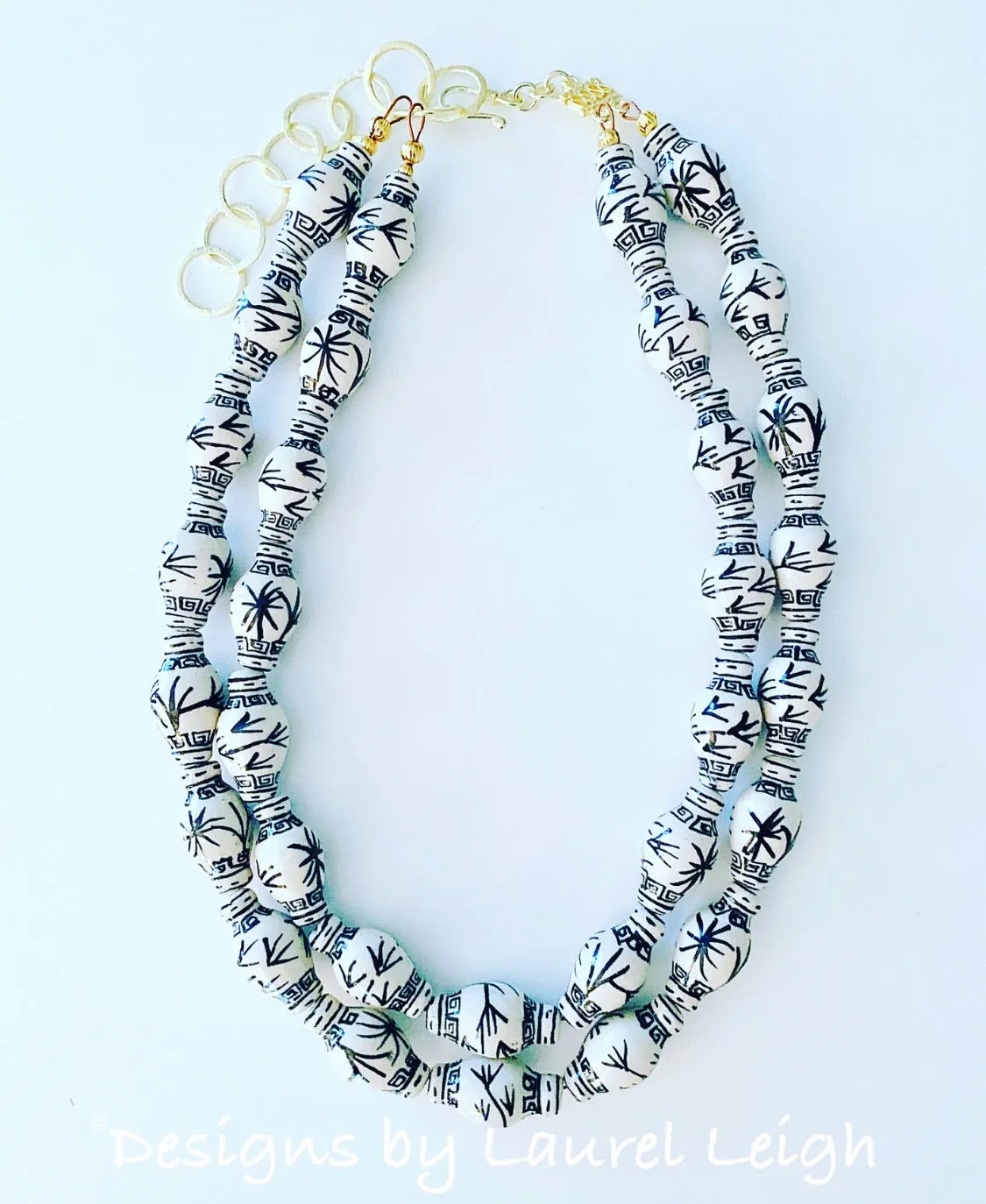Chinoiserie Double Strand Ginger Jar Necklace - Black & White