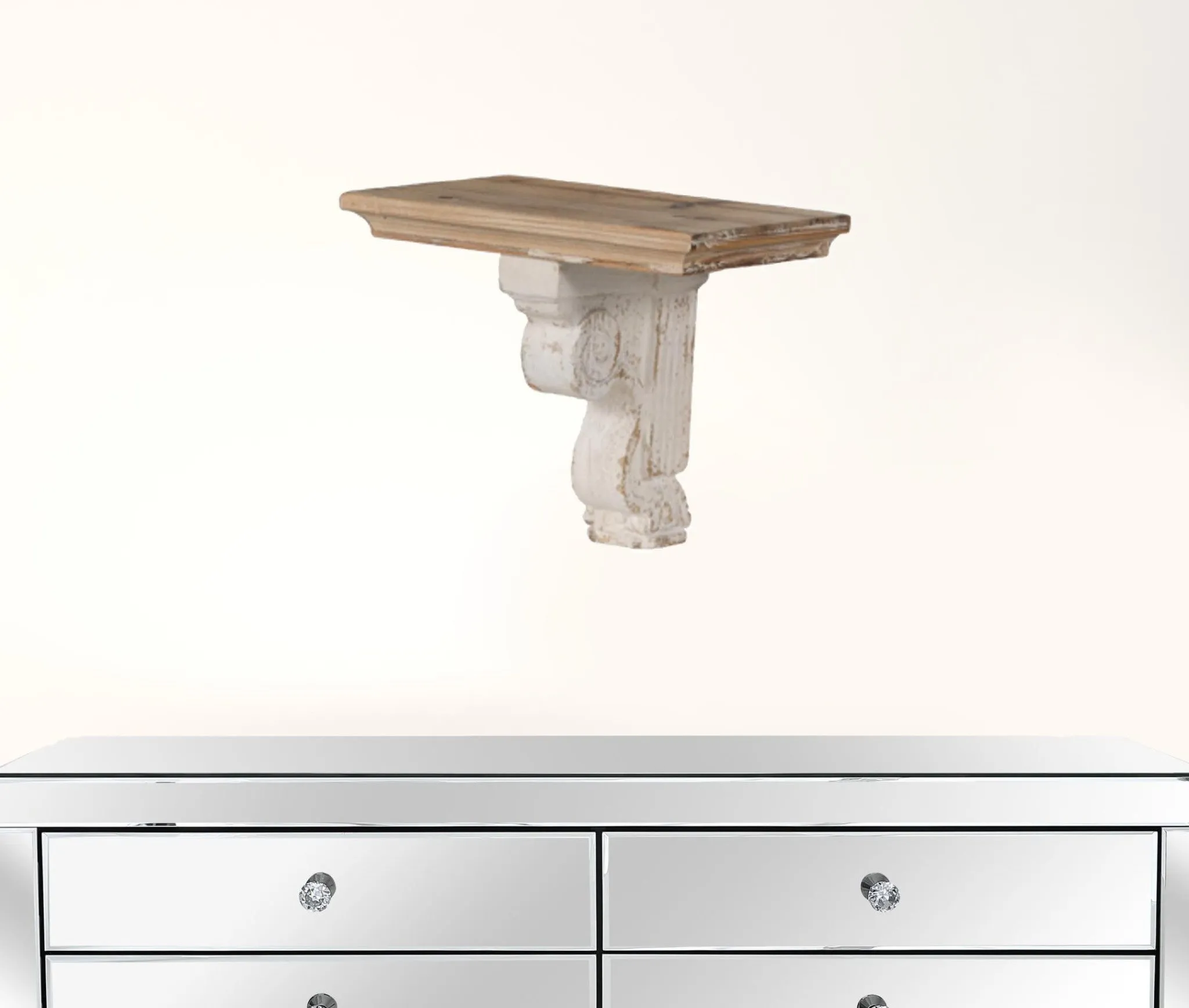 Classic Corbel Style White Washed Wall Shelf | 11.5"x14"