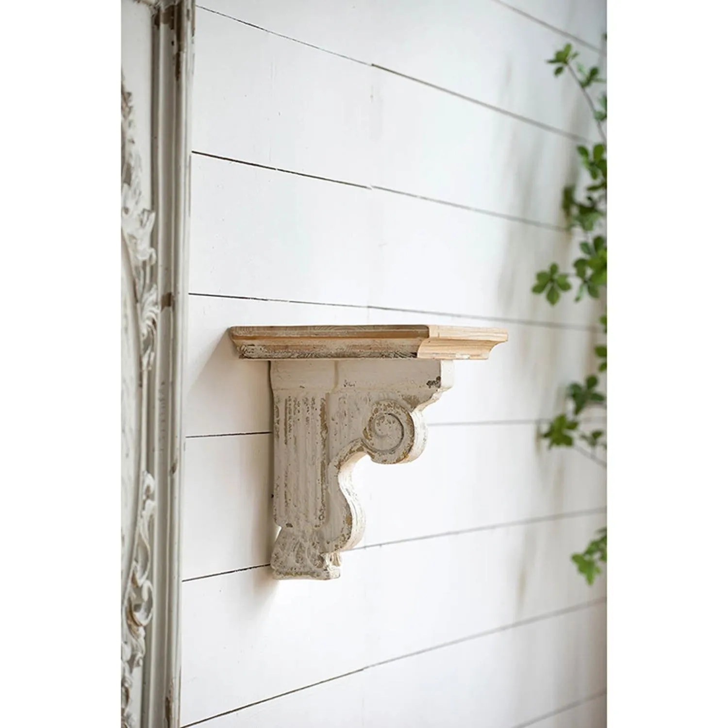 Classic Corbel Style White Washed Wall Shelf | 11.5"x14"