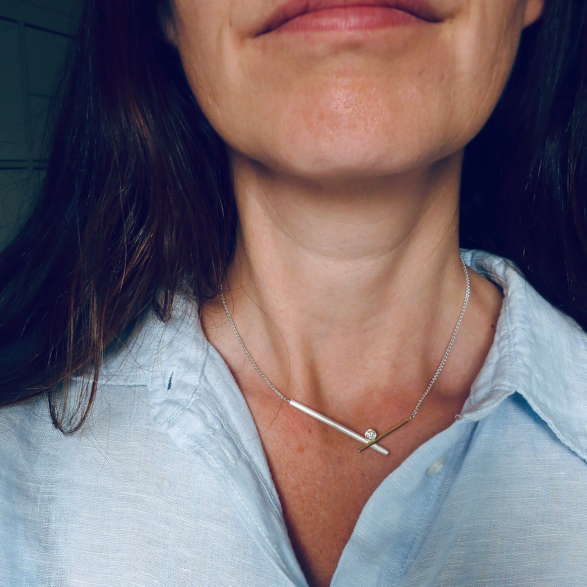Contemporary diamond necklace - silver and 18ct gold