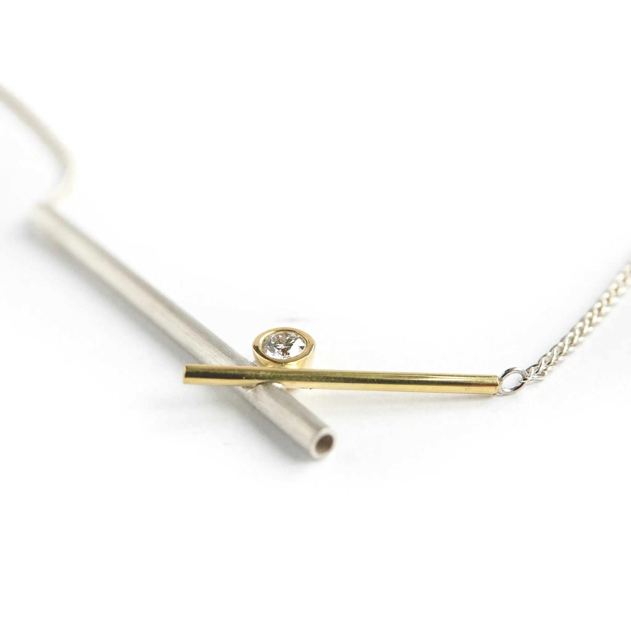 Contemporary diamond necklace - silver and 18ct gold