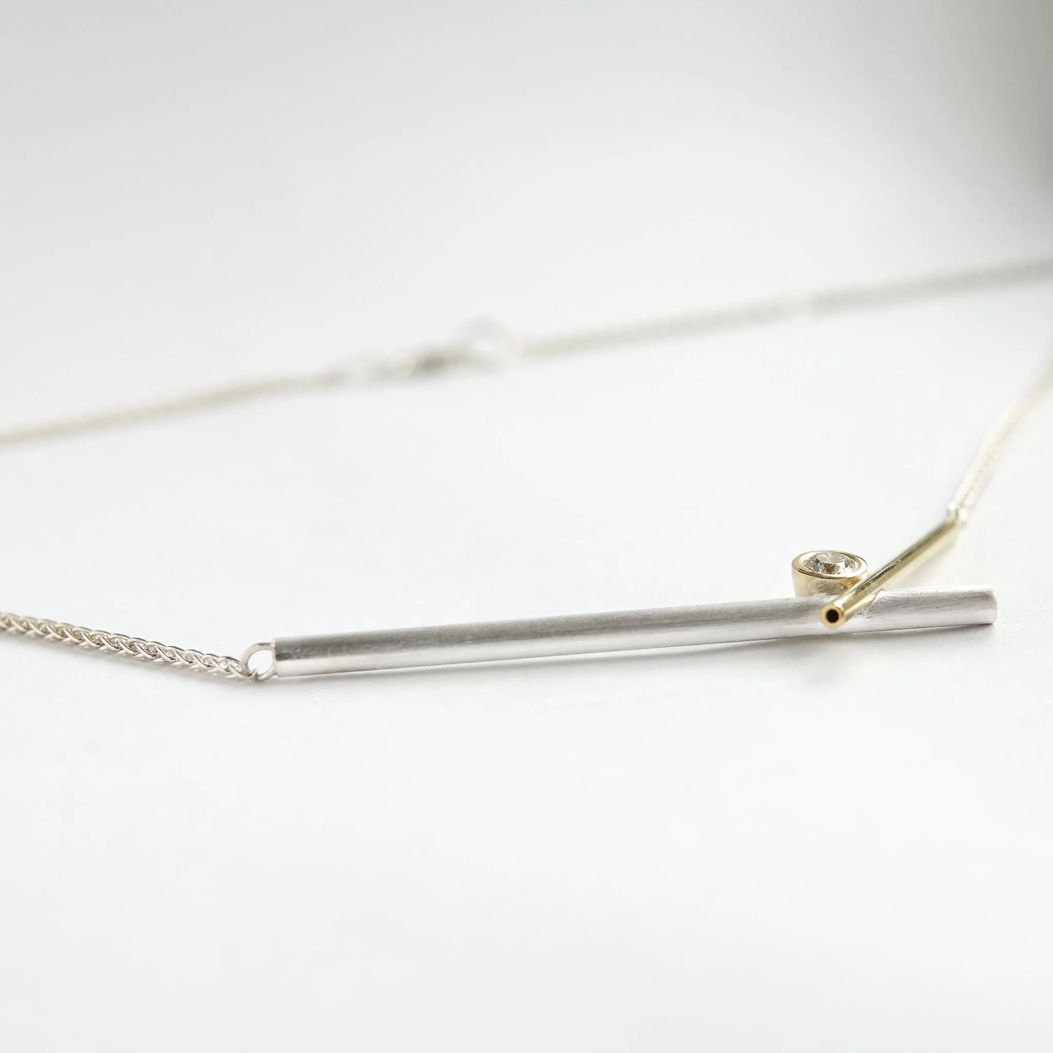 Contemporary diamond necklace - silver and 18ct gold