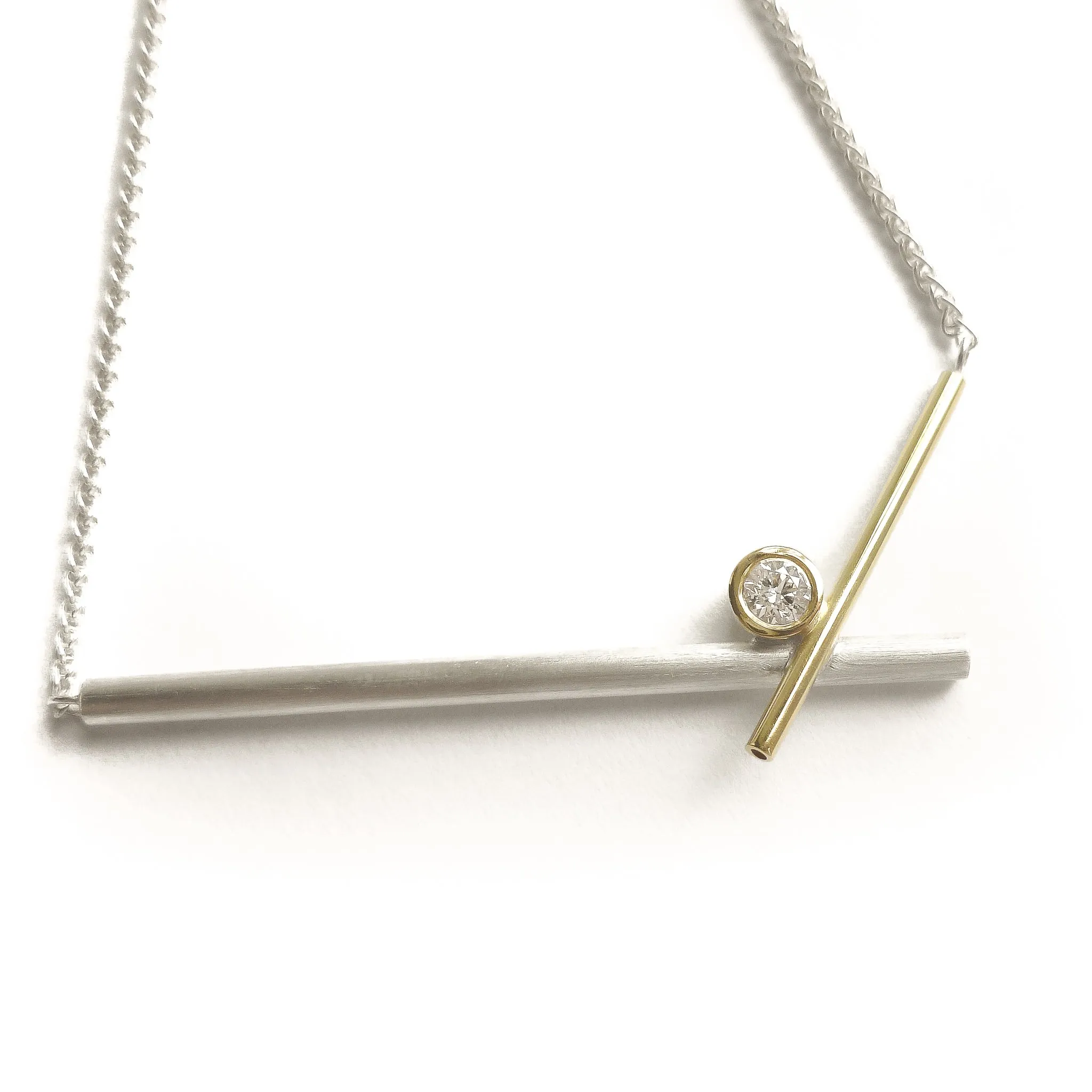 Contemporary diamond necklace - silver and 18ct gold