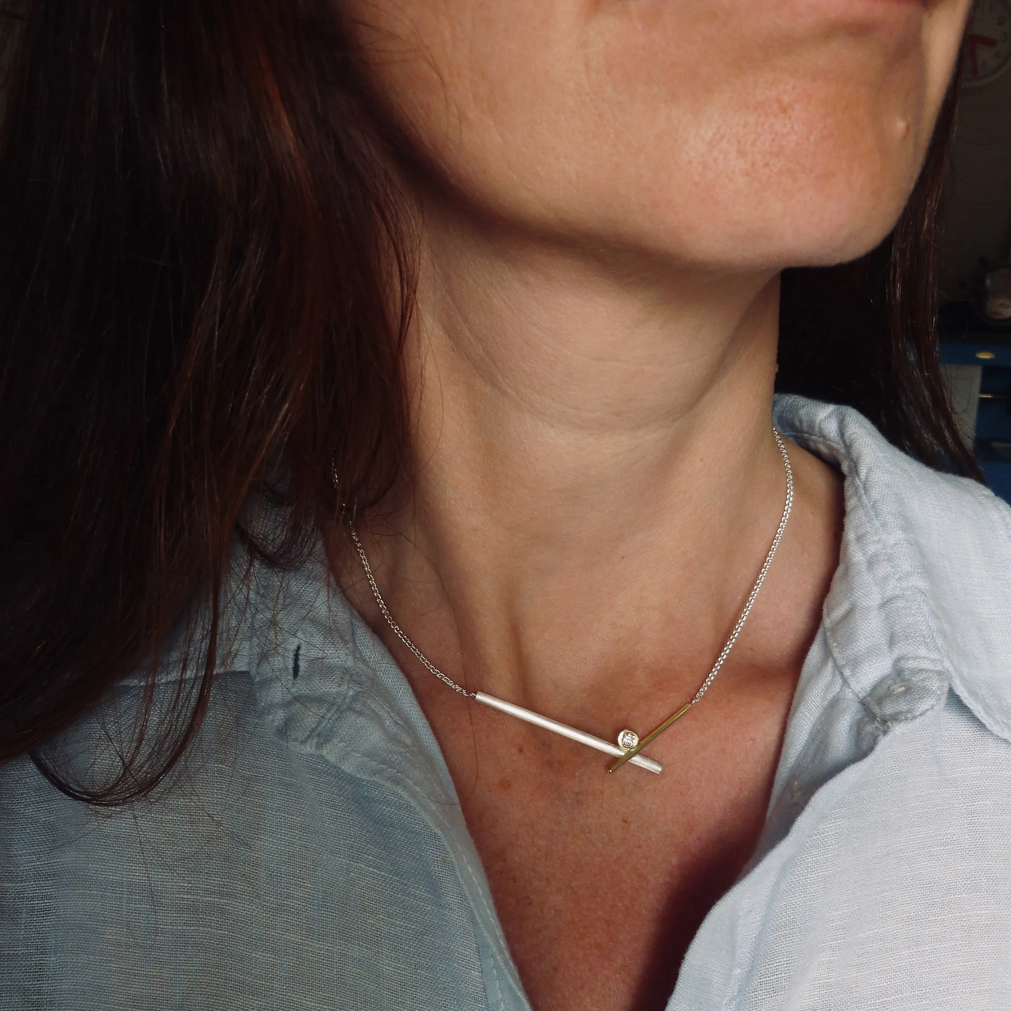 Contemporary diamond necklace - silver and 18ct gold