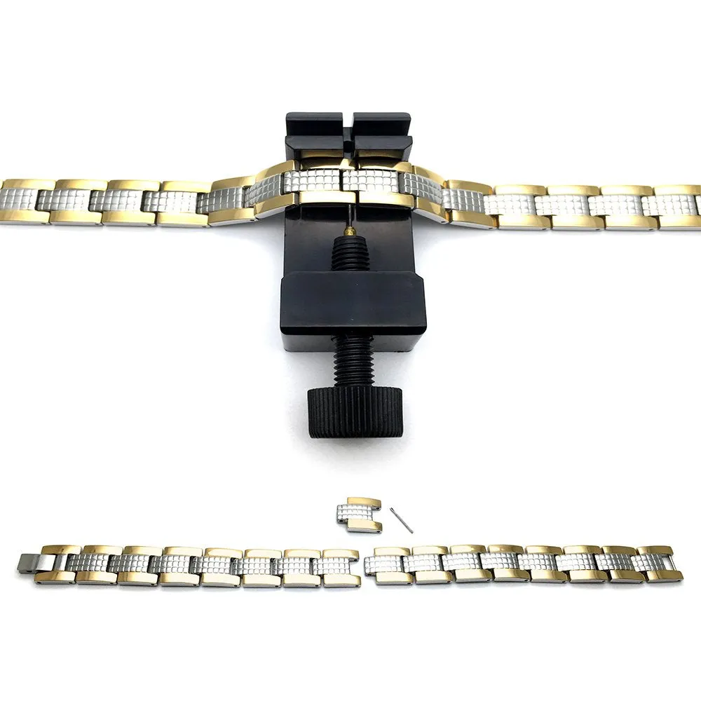 COOLSTEELANDBEYOND Exquisite Stainless Steel Mens Magnetic Bracelet Gold Black with Magnets and Free Link Removal Tool
