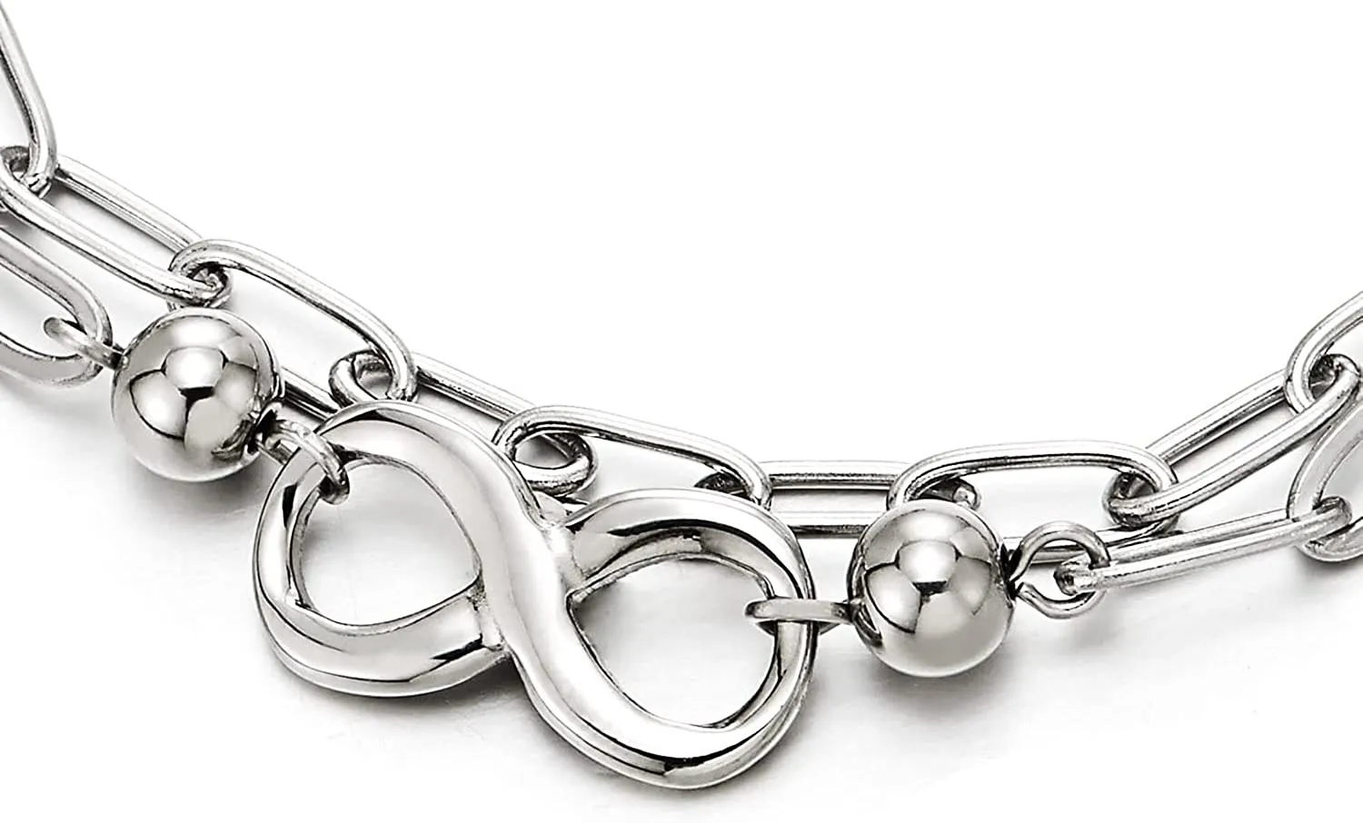 COOLSTEELANDBEYOND Women Infinity Charm Number 8 Bracelet, Stainless Steel Long Oval Link, Polished, Fashion Style