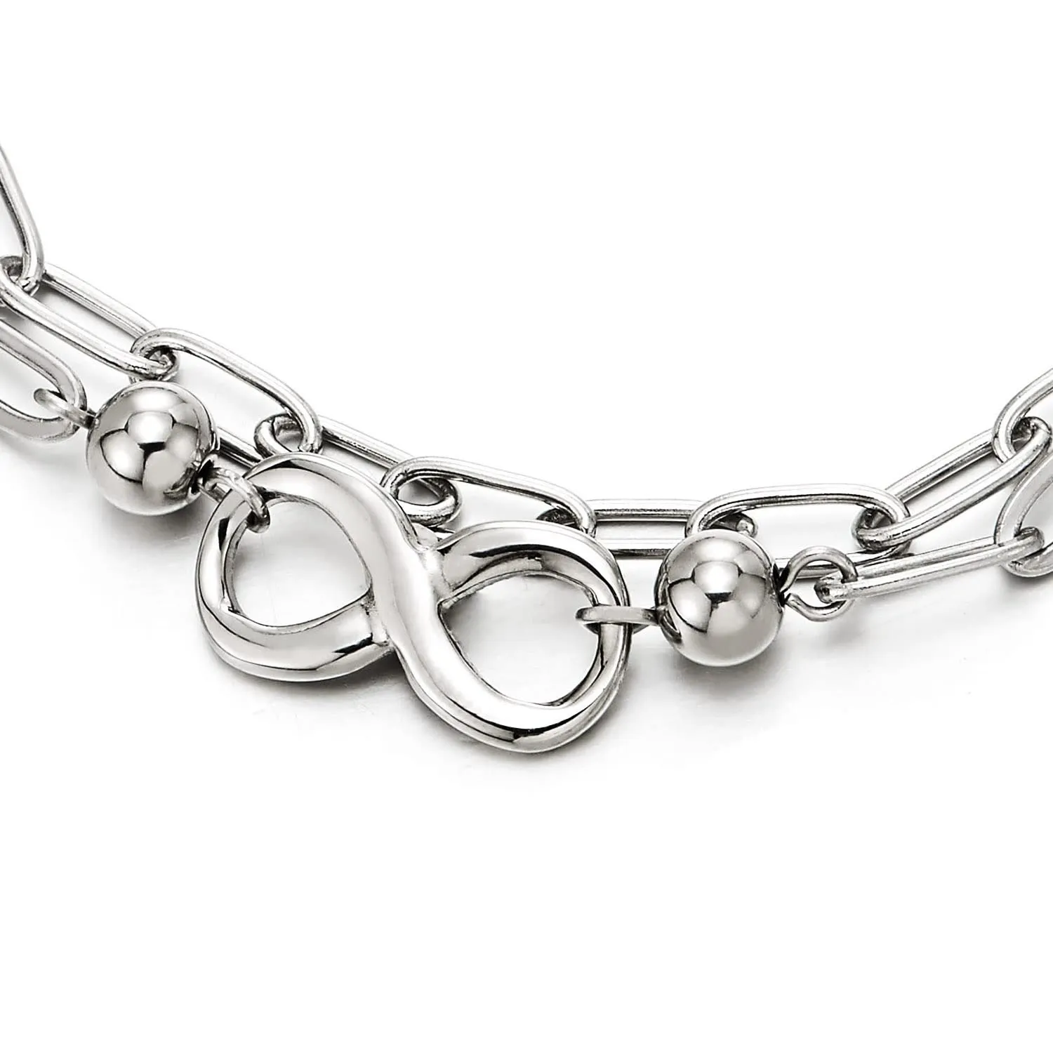 COOLSTEELANDBEYOND Women Infinity Charm Number 8 Bracelet, Stainless Steel Long Oval Link, Polished, Fashion Style