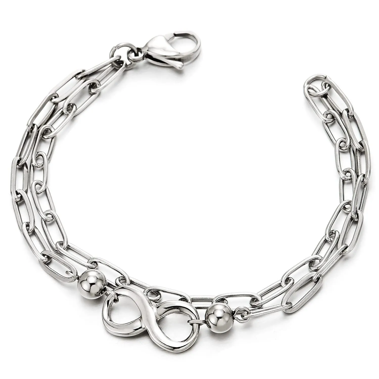 COOLSTEELANDBEYOND Women Infinity Charm Number 8 Bracelet, Stainless Steel Long Oval Link, Polished, Fashion Style