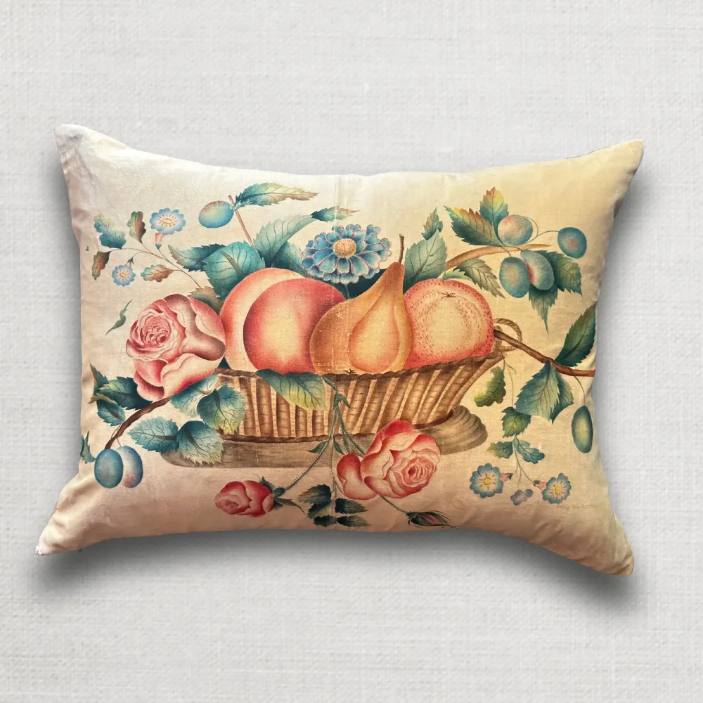 Custom 19th Century Velvet Folk Art Painting Pillow