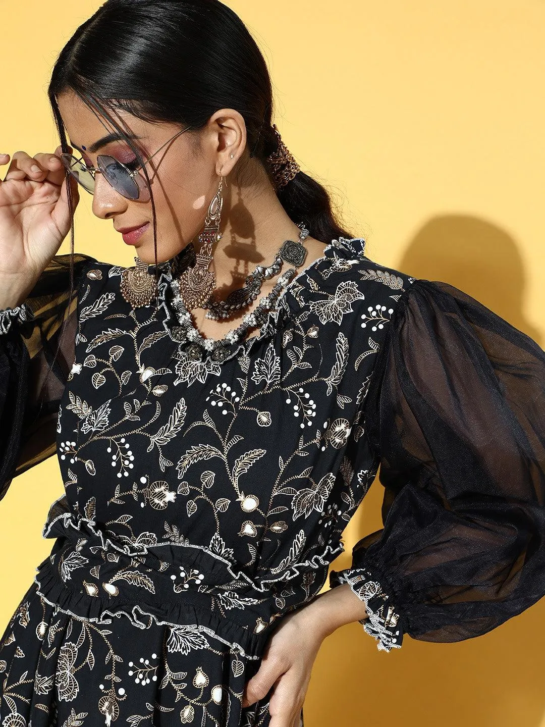 Deep Navy Blue Printed Dress