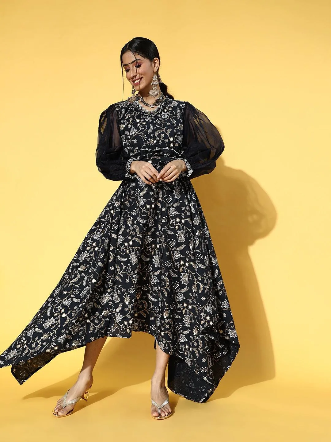 Deep Navy Blue Printed Dress