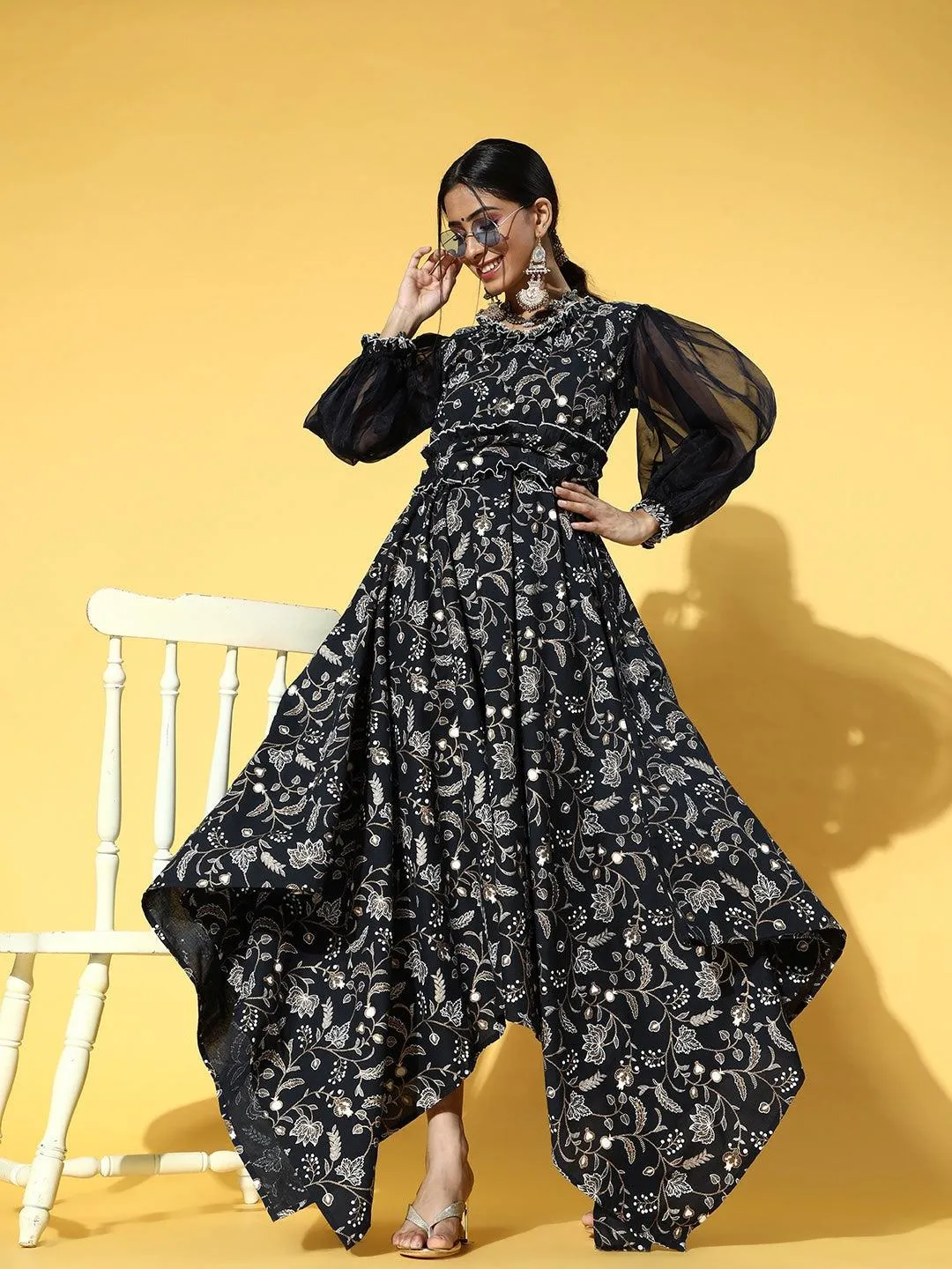 Deep Navy Blue Printed Dress