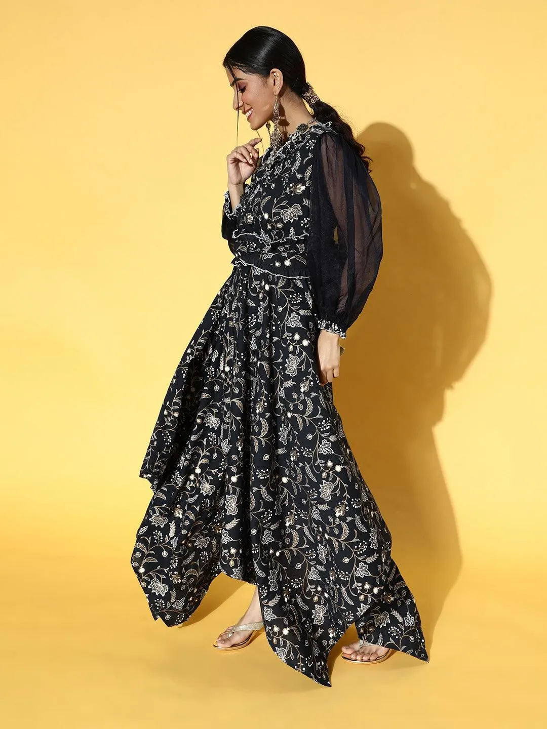 Deep Navy Blue Printed Dress