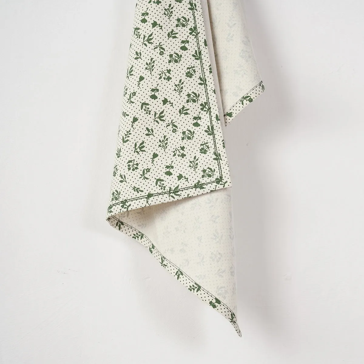 DOMINOTERIE Green Printed Kitchen Towel, small floral pattern, 100% cotton, size 20"X28"