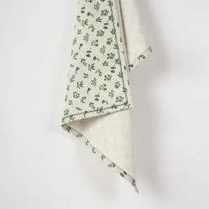 DOMINOTERIE Green Printed Kitchen Towel, small floral pattern, 100% cotton, size 20"X28"