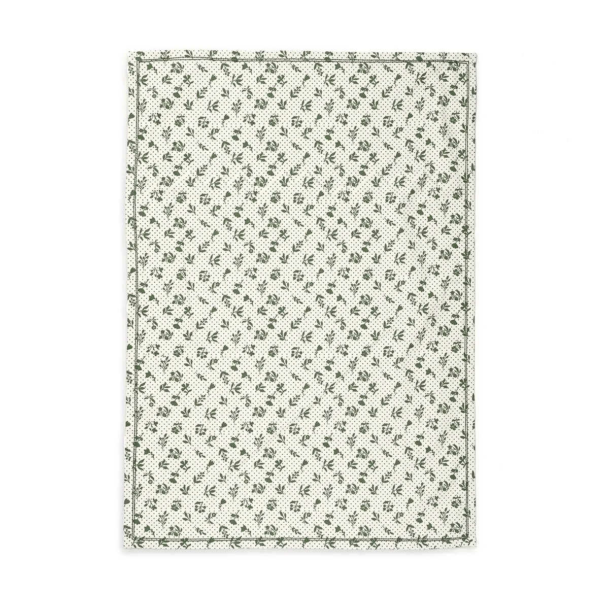 DOMINOTERIE Green Printed Kitchen Towel, small floral pattern, 100% cotton, size 20"X28"